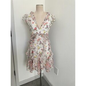 Alice + Olivia Mitzi Dress Women 6 Floral Cutout Mini Ruffle Garden Party Spring